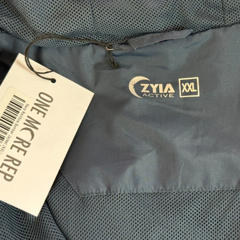 Zyia Navy Rainbow Bomber Jacket Women XXL NWT Full Zip Lined Hooded Windbreaker - Picture 11 of 13